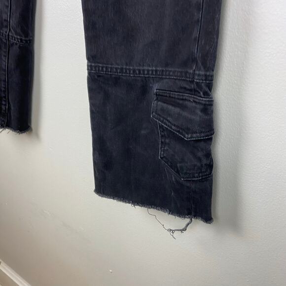 Zara TRF Cargo Split Jeans High Waisted Wide Leg Split Leg Jeans Black Size 0 - Picture 5 of 10